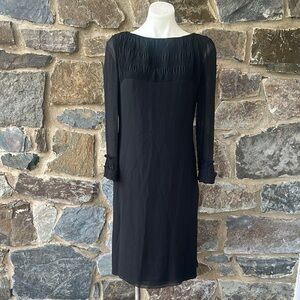 Akris Black Silk Smocked Long Sleeve Dress | US 10